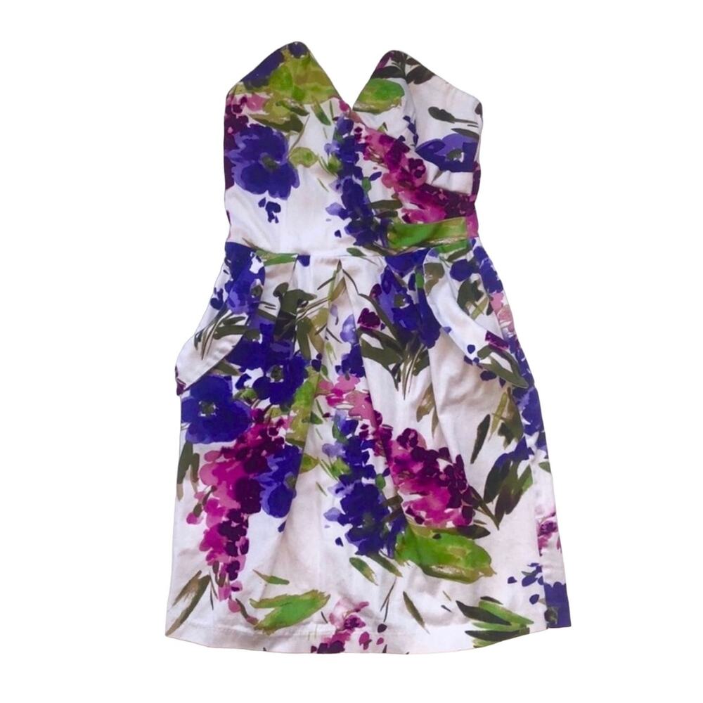 Y2k Snap Floral Strapless Purple Floral Strapless Sweetheart Mini Dress Medium - Picture 3 of 5